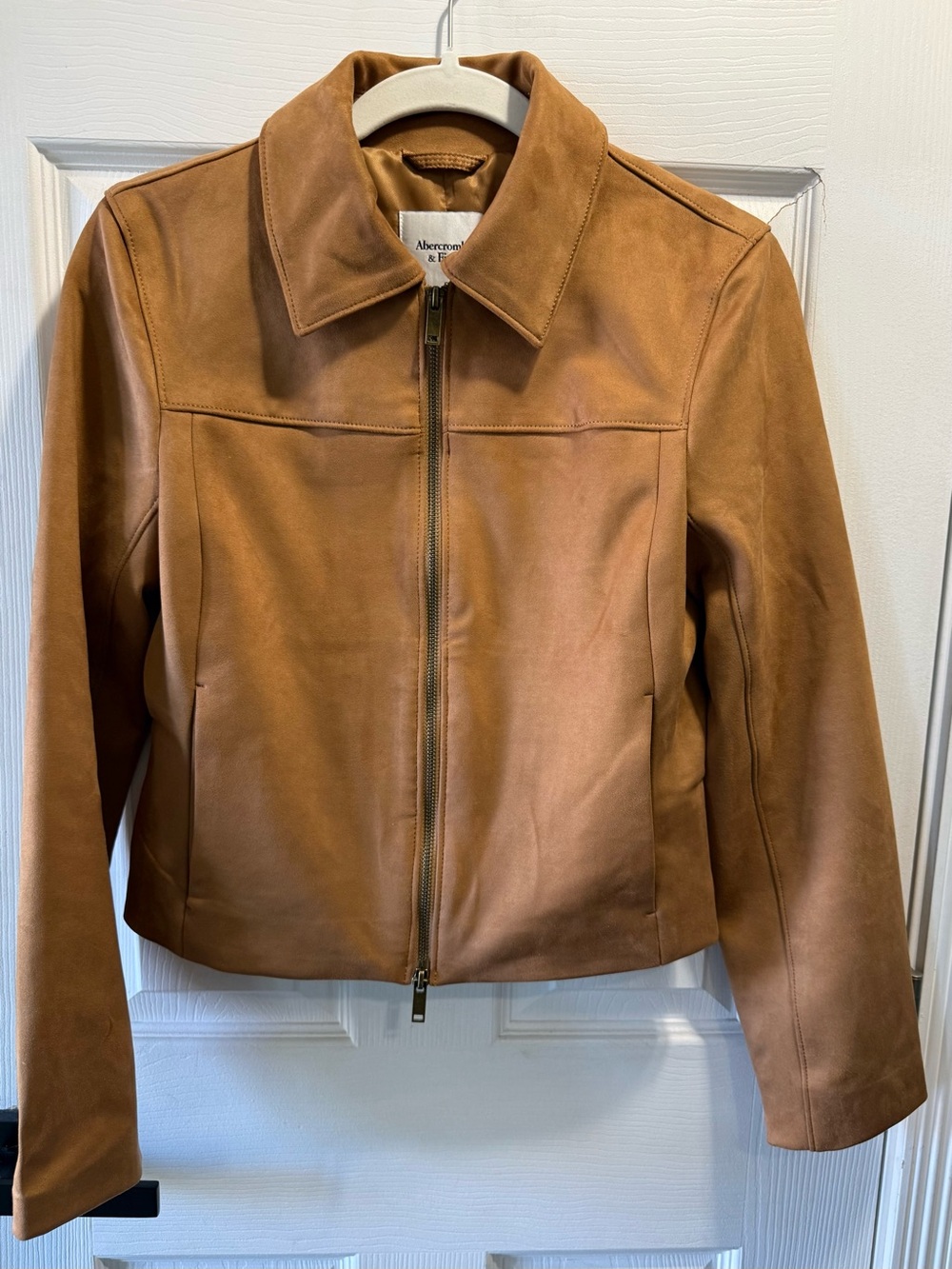 NWT Abercrombie Slim Zip Vegan Suede Jacket Tan Small